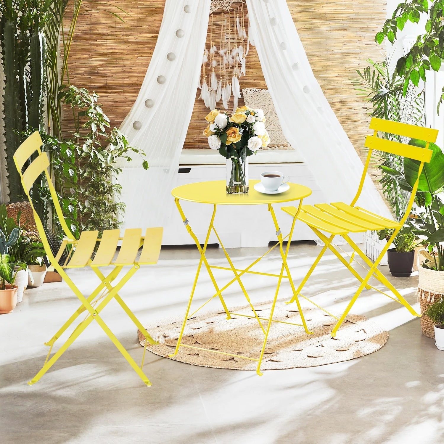 3-teiliges, klappbares Bistro-Set aus Metall, wetterbeständiges Sitzset für drinnen und draußen, für Terrasse, Garten