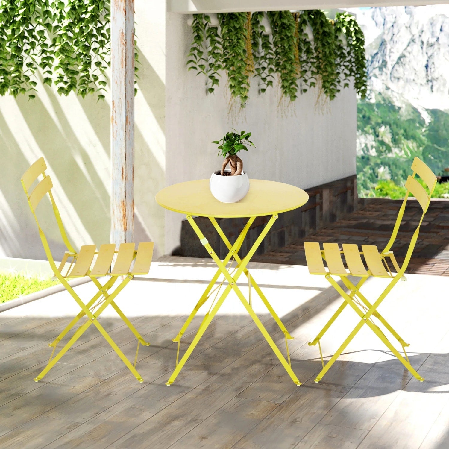 3-teiliges, klappbares Bistro-Set aus Metall, wetterbeständiges Sitzset für drinnen und draußen, für Terrasse, Garten