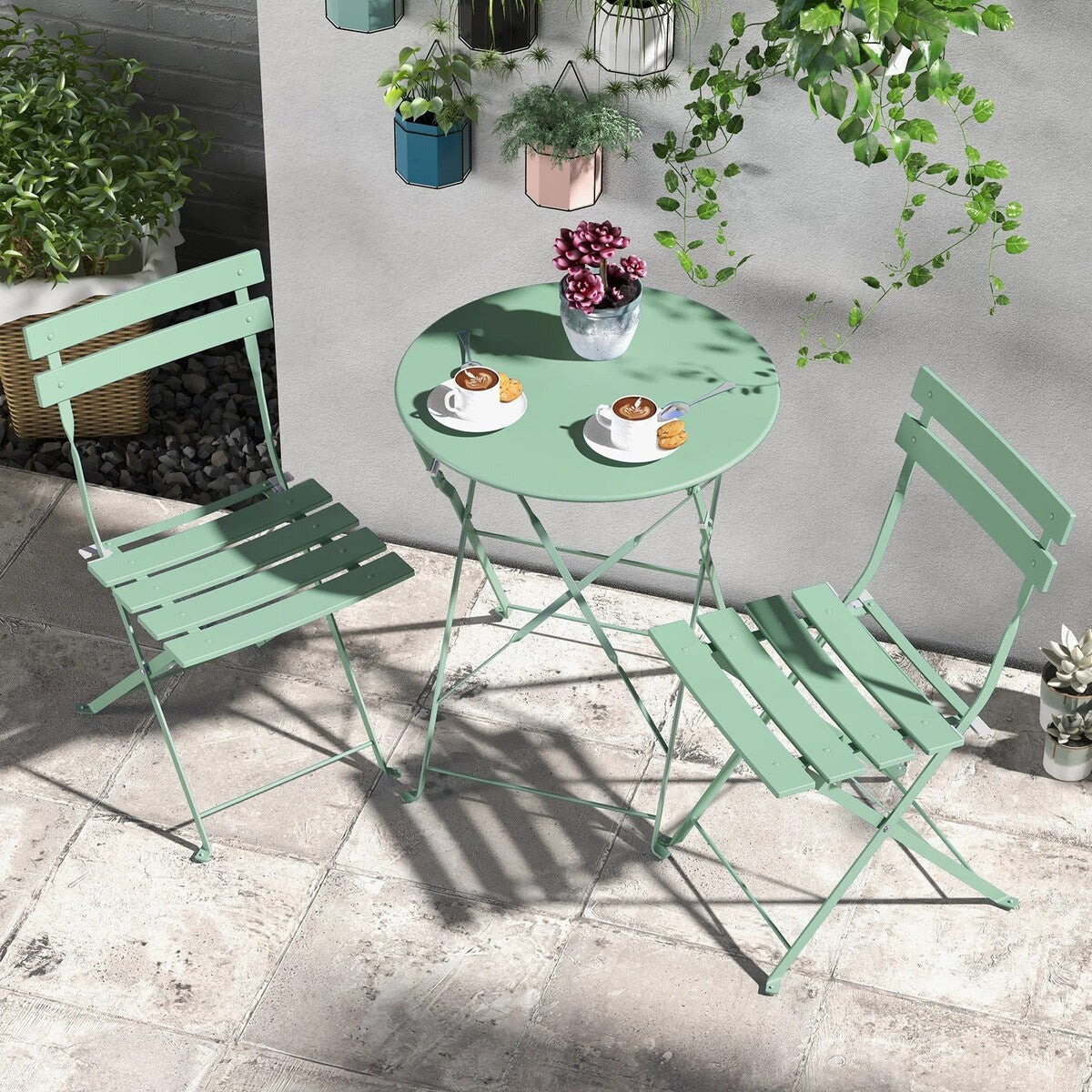 3-teiliges, klappbares Bistro-Set aus Metall, wetterbeständiges Sitzset für drinnen und draußen, für Terrasse, Garten