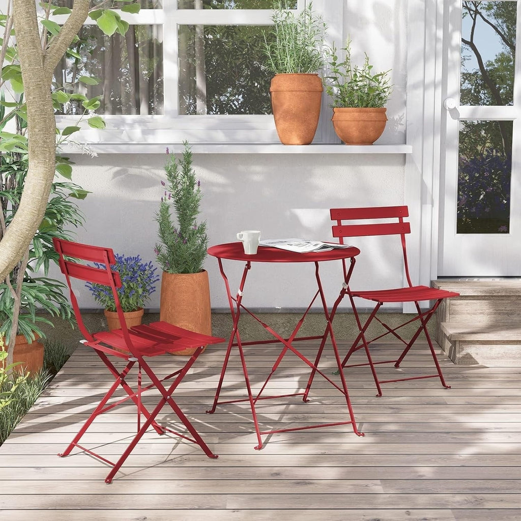 3-teiliges, klappbares Bistro-Set aus Metall, wetterbeständiges Sitzset für drinnen und draußen, für Terrasse, Garten