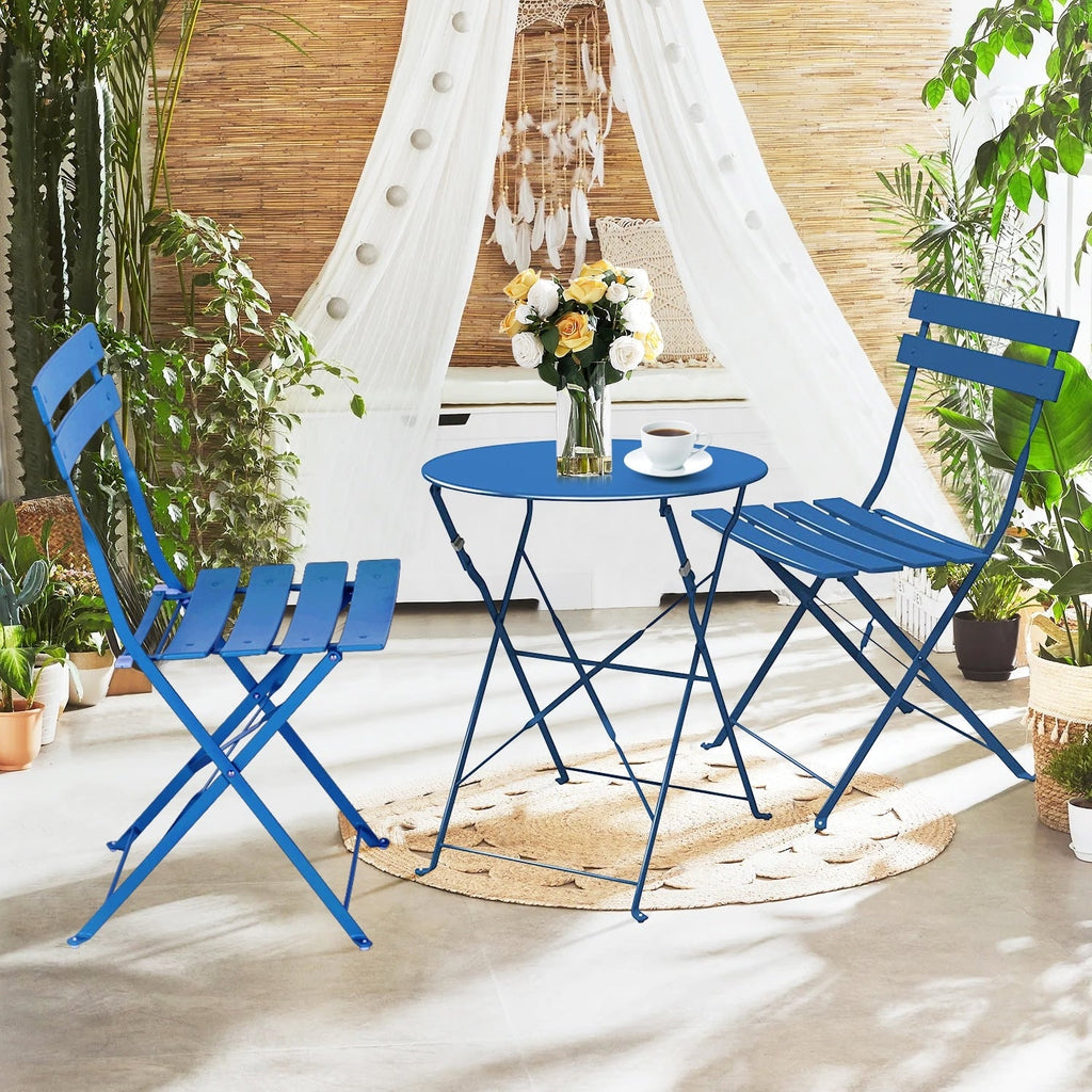 3-teiliges, klappbares Bistro-Set aus Metall, wetterbeständiges Sitzset für drinnen und draußen, für Terrasse, Garten