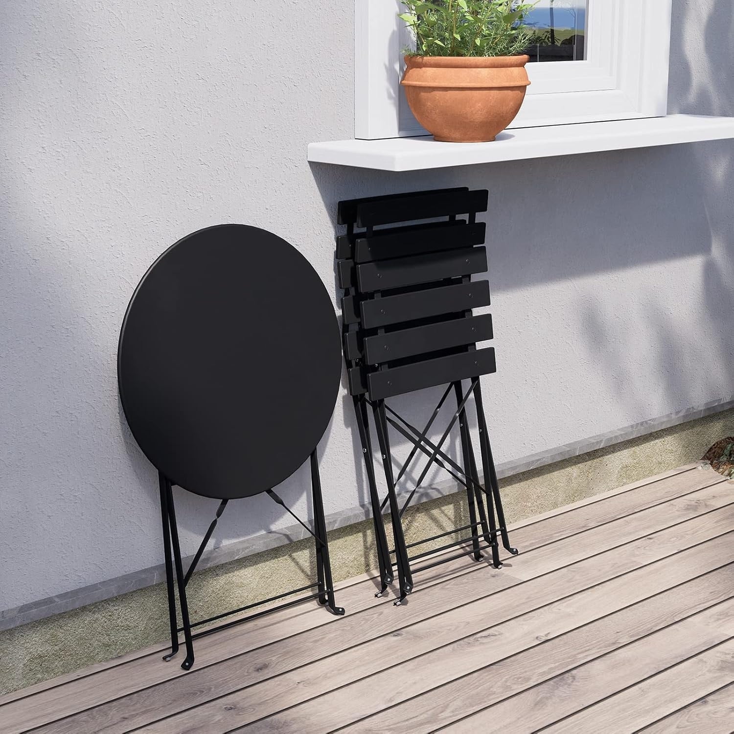 3-teiliges, klappbares Bistro-Set aus Metall, wetterbeständiges Sitzset für drinnen und draußen, für Terrasse, Garten