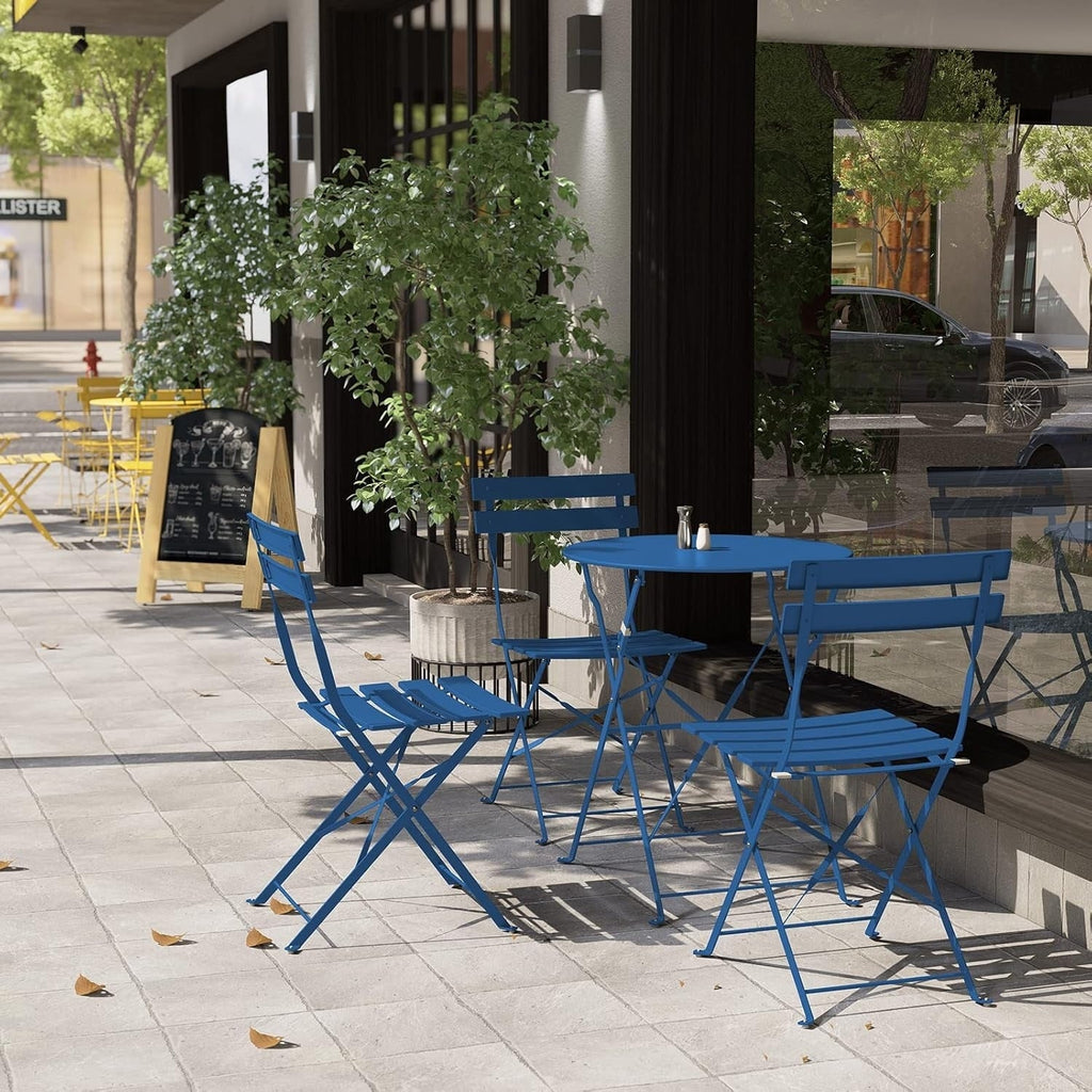 3-teiliges, klappbares Bistro-Set aus Metall, wetterbeständiges Sitzset für drinnen und draußen, für Terrasse, Garten