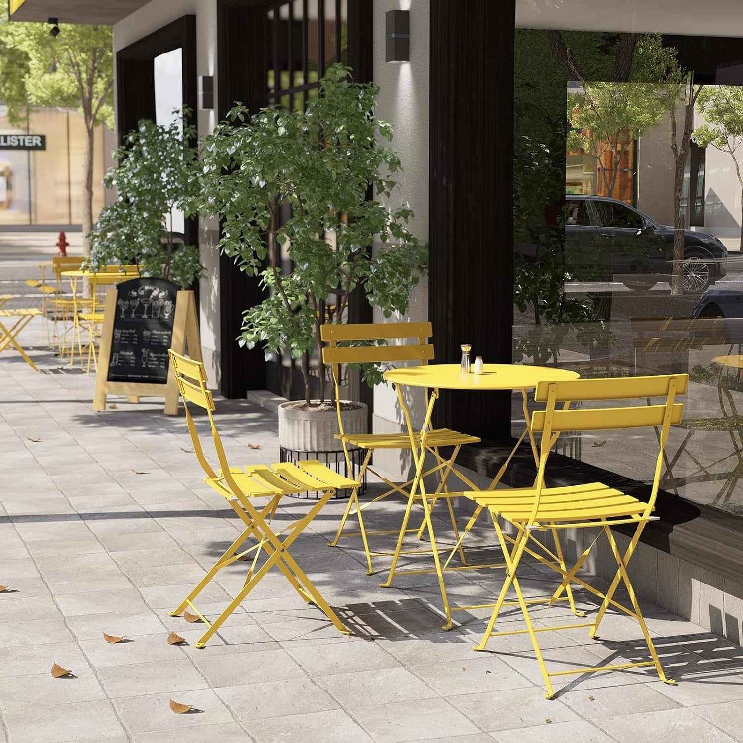 3-teiliges, klappbares Bistro-Set aus Metall, wetterbeständiges Sitzset für drinnen und draußen, für Terrasse, Garten