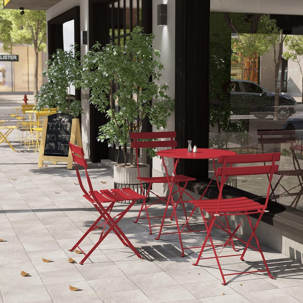3-teiliges, klappbares Bistro-Set aus Metall, wetterbeständiges Sitzset für drinnen und draußen, für Terrasse, Garten
