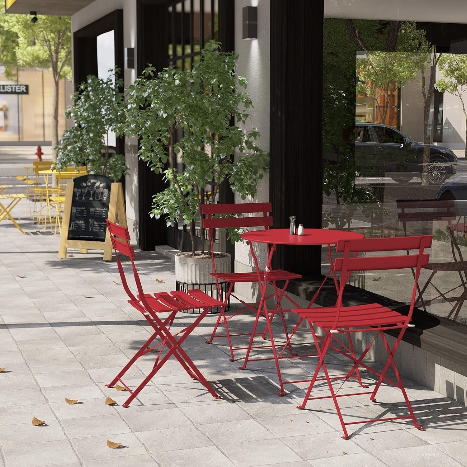 3-teiliges, klappbares Bistro-Set aus Metall, wetterbeständiges Sitzset für drinnen und draußen, für Terrasse, Garten