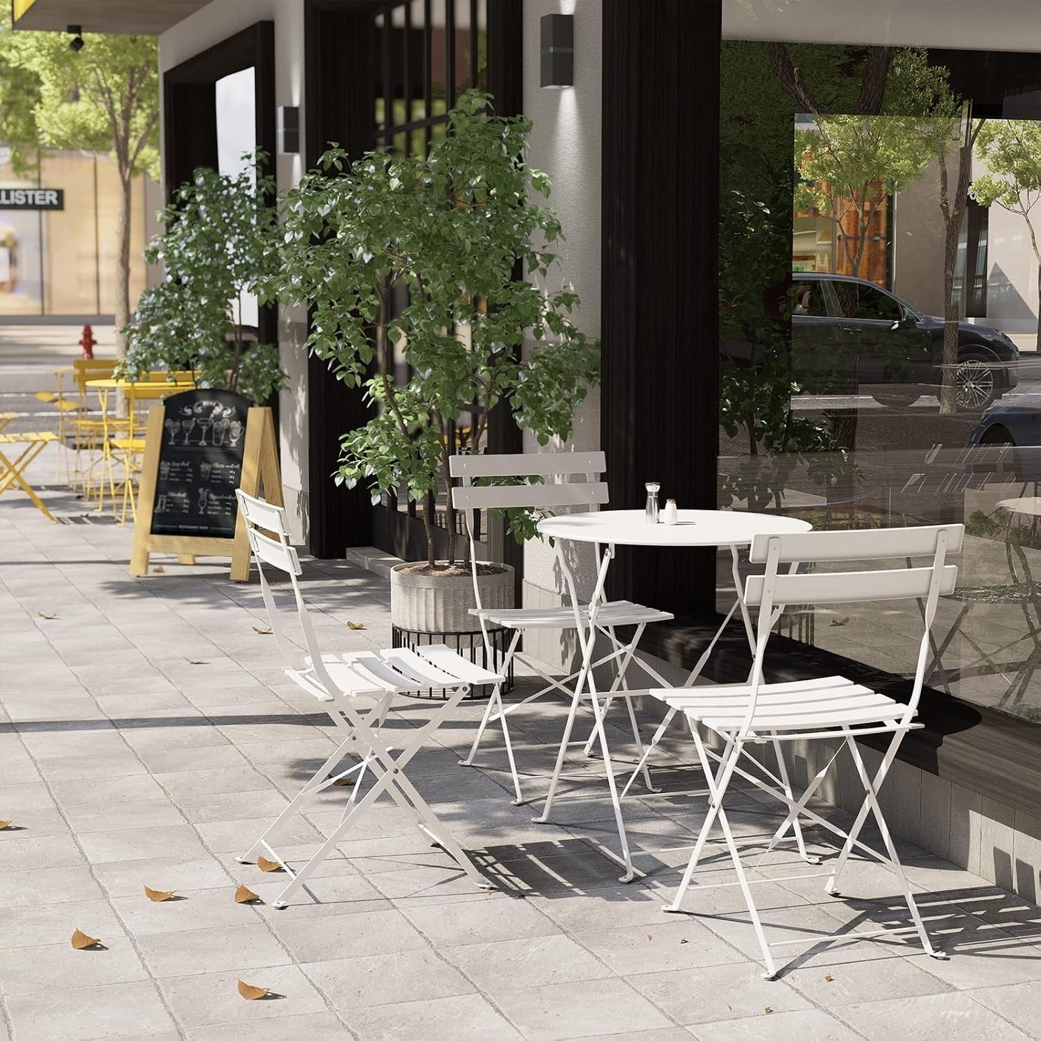 3-teiliges, klappbares Bistro-Set aus Metall, wetterbeständiges Sitzset für drinnen und draußen, für Terrasse, Garten