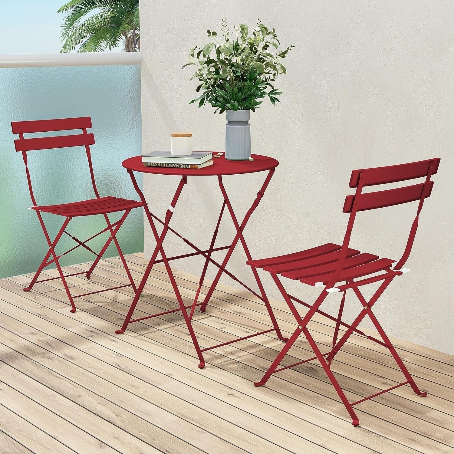 3-teiliges, klappbares Bistro-Set aus Metall, wetterbeständiges Sitzset für drinnen und draußen, für Terrasse, Garten