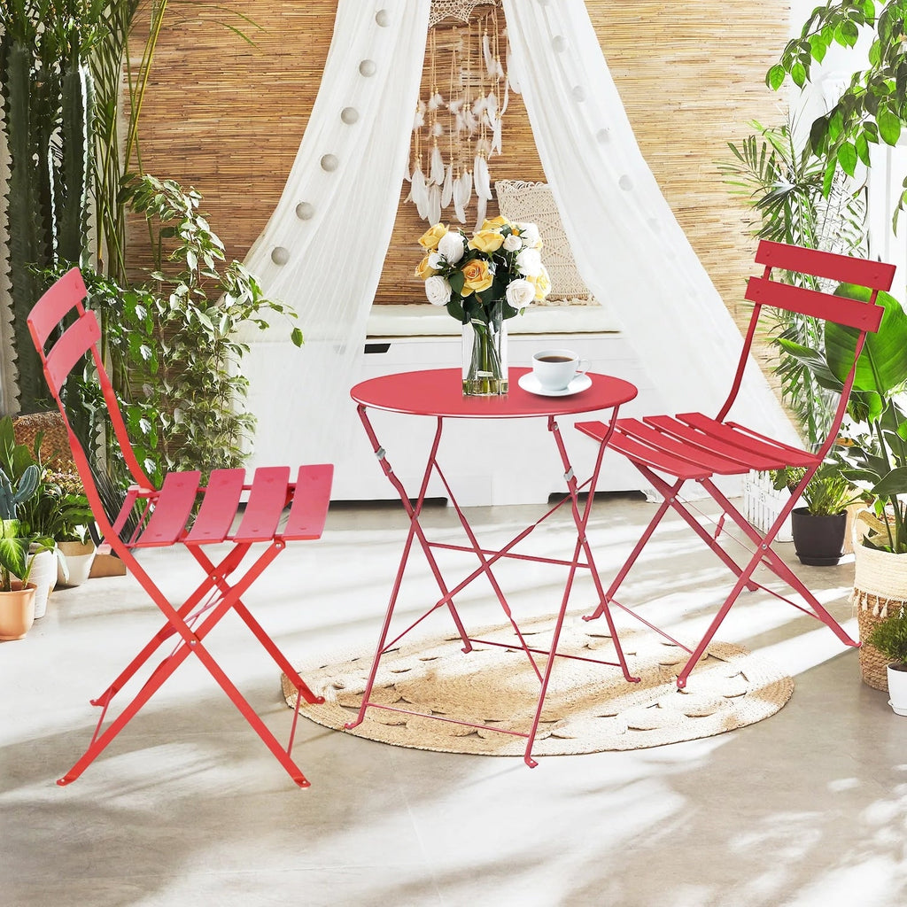 3-teiliges, klappbares Bistro-Set aus Metall, wetterbeständiges Sitzset für drinnen und draußen, für Terrasse, Garten