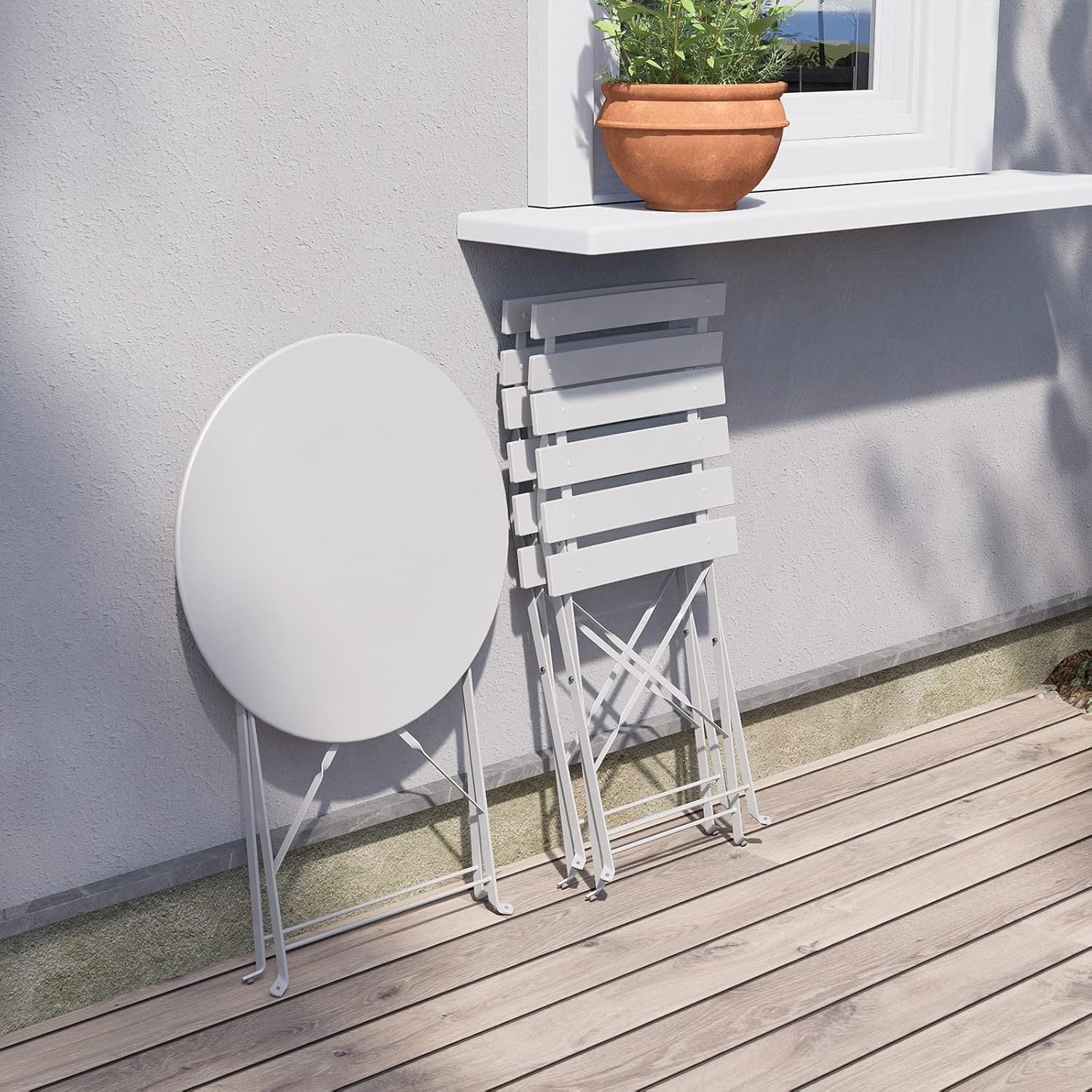 3-teiliges, klappbares Bistro-Set aus Metall, wetterbeständiges Sitzset für drinnen und draußen, für Terrasse, Garten