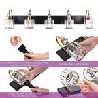 Moderne Spiegelbeleuchtung aus Chrom/Schwarz/Gold mit Kristalloptik für Badezimmer und WC, Wandleuchten, Waschtischleuchten