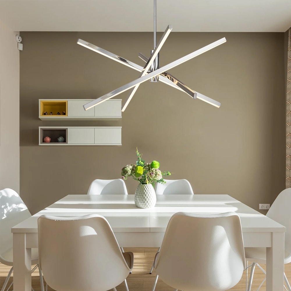 Moderne LED-Kronleuchter-Pendelleuchte aus schwarzem/goldenem Aluminium im linearen Sputnik-Stil für Wohn-/Esszimmer/Küche