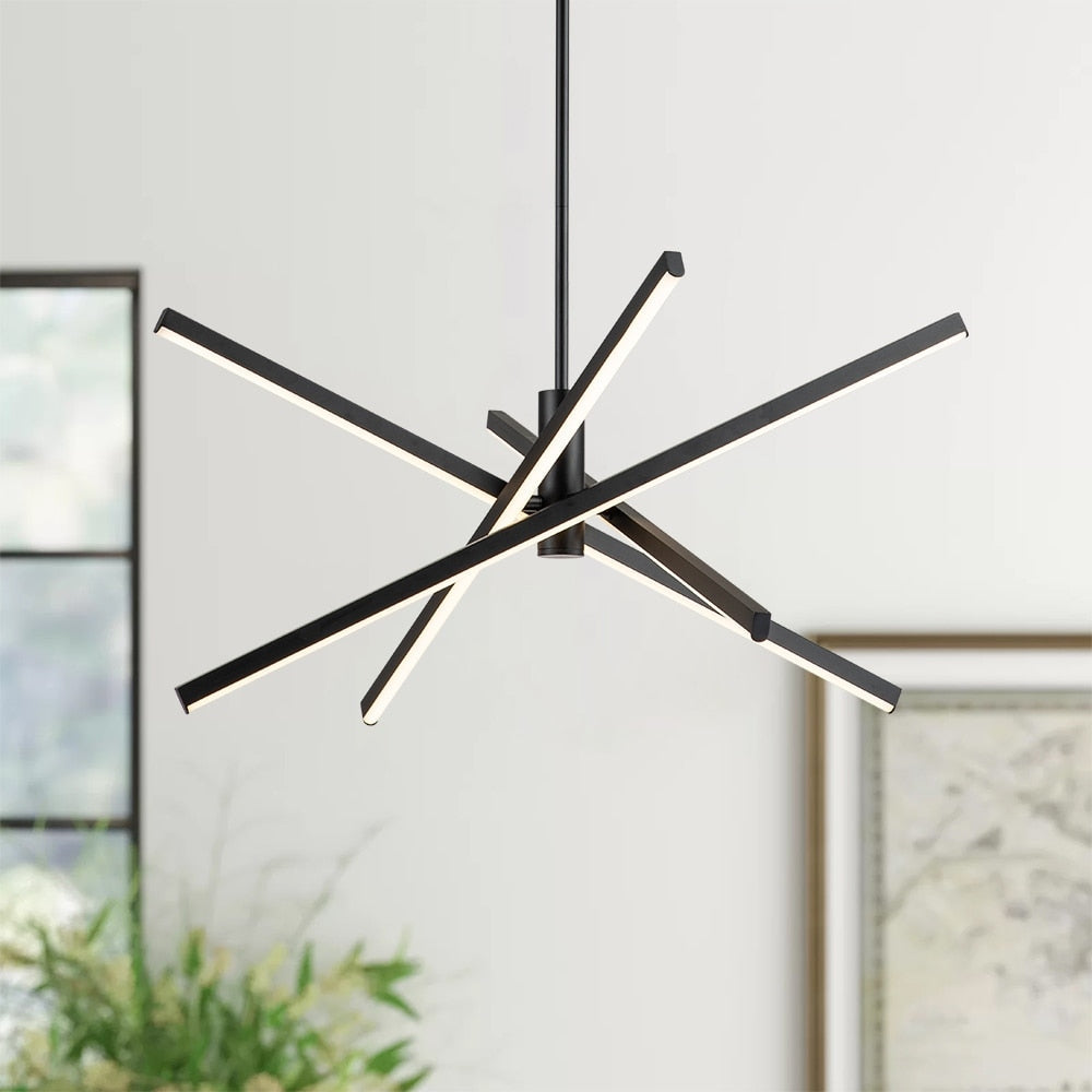 Moderne LED-Kronleuchter-Pendelleuchte aus schwarzem/goldenem Aluminium im linearen Sputnik-Stil für Wohn-/Esszimmer/Küche