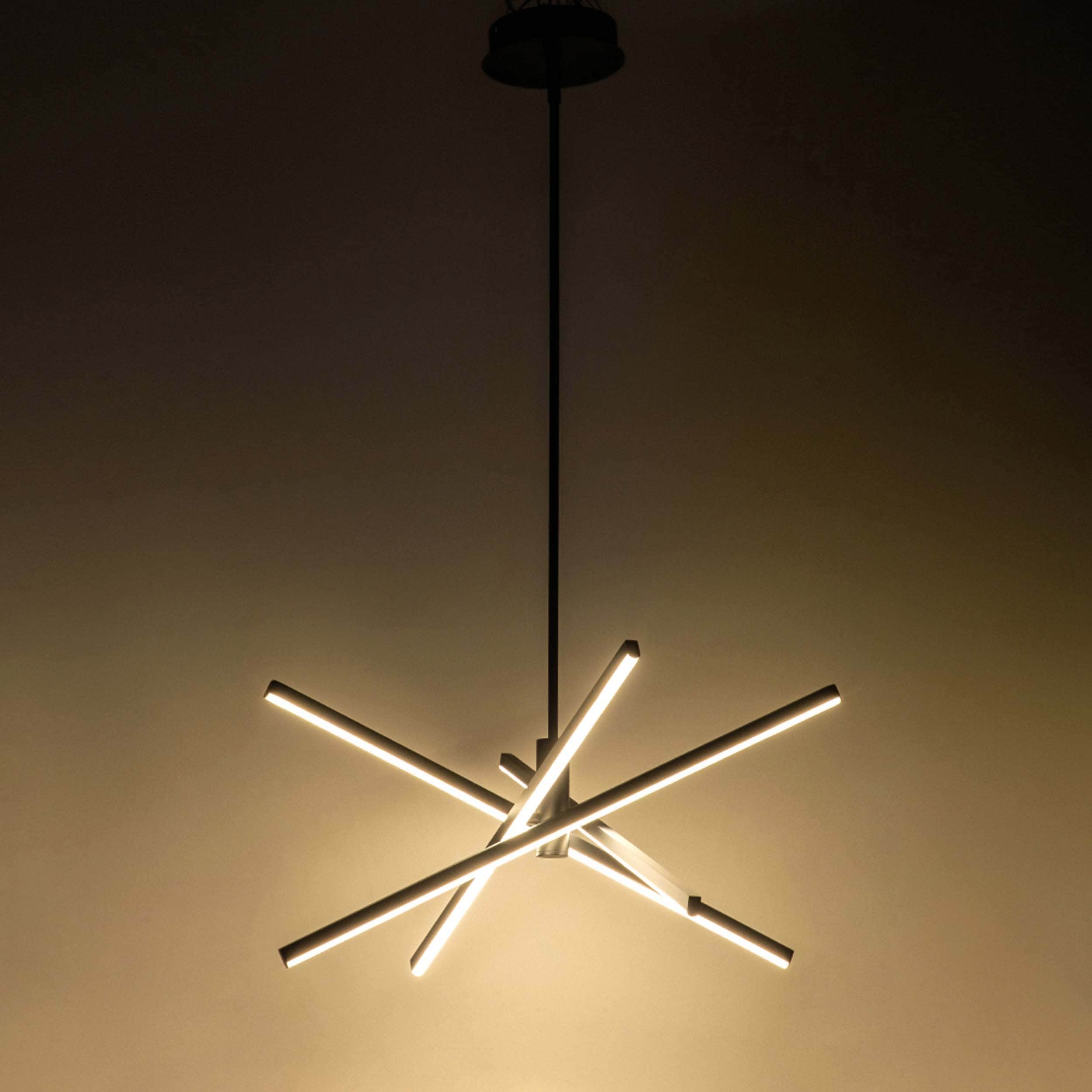 Moderne LED-Kronleuchter-Pendelleuchte aus schwarzem/goldenem Aluminium im linearen Sputnik-Stil für Wohn-/Esszimmer/Küche