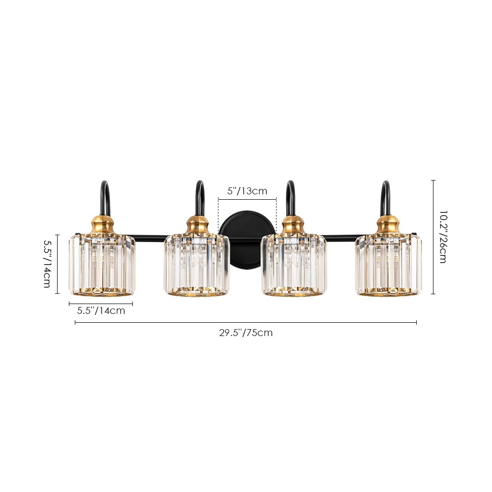 Moderne Spiegelbeleuchtung aus Chrom/Schwarz/Gold mit Kristalloptik für Badezimmer und WC, Wandleuchten, Waschtischleuchten