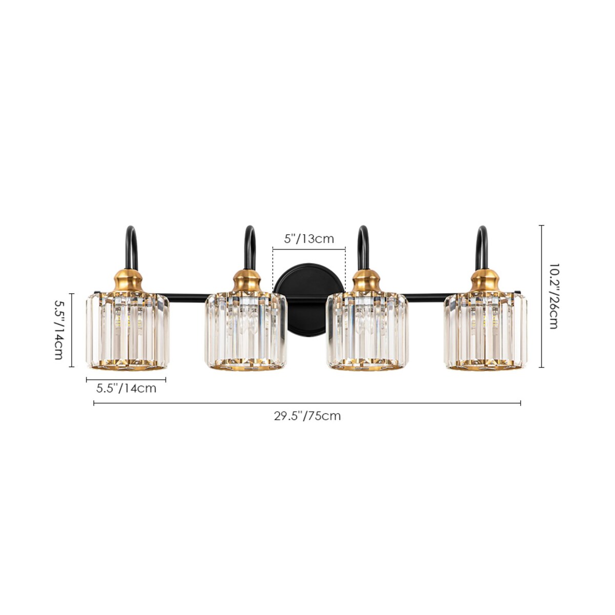 Moderne Spiegelbeleuchtung aus Chrom/Schwarz/Gold mit Kristalloptik für Badezimmer und WC, Wandleuchten, Waschtischleuchten