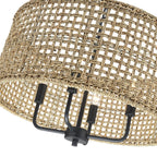 4-flammiger, handgewebter Kronleuchter im böhmischen Stil – Stroh – 50,8 cm breit