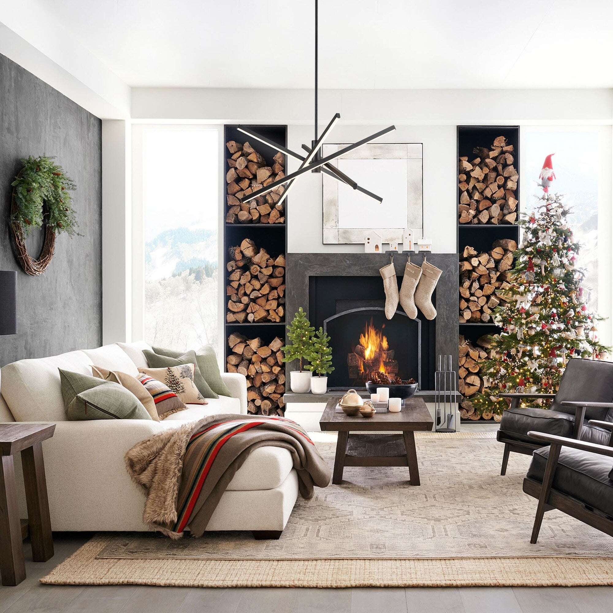 Moderne LED-Kronleuchter-Pendelleuchte aus schwarzem/goldenem Aluminium im linearen Sputnik-Stil für Wohn-/Esszimmer/Küche