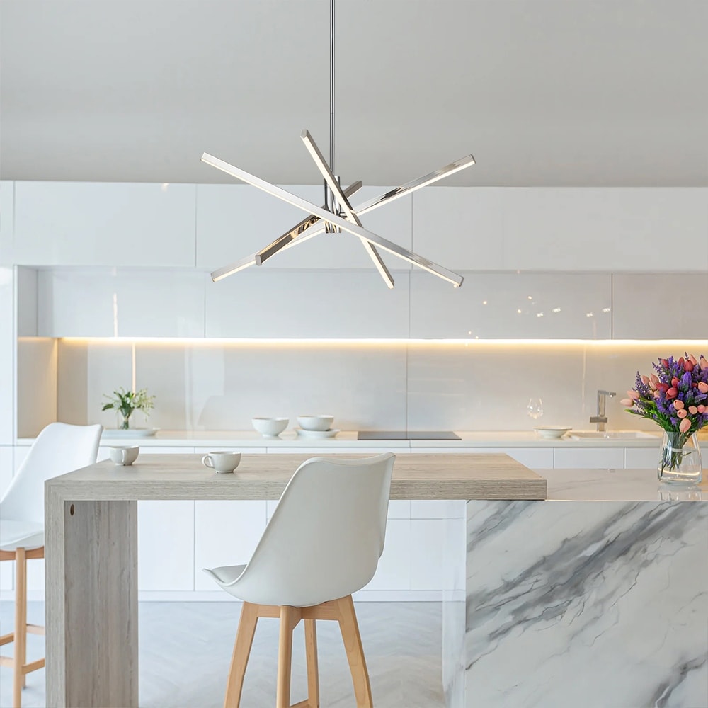 Moderne LED-Kronleuchter-Pendelleuchte aus schwarzem/goldenem Aluminium im linearen Sputnik-Stil für Wohn-/Esszimmer/Küche