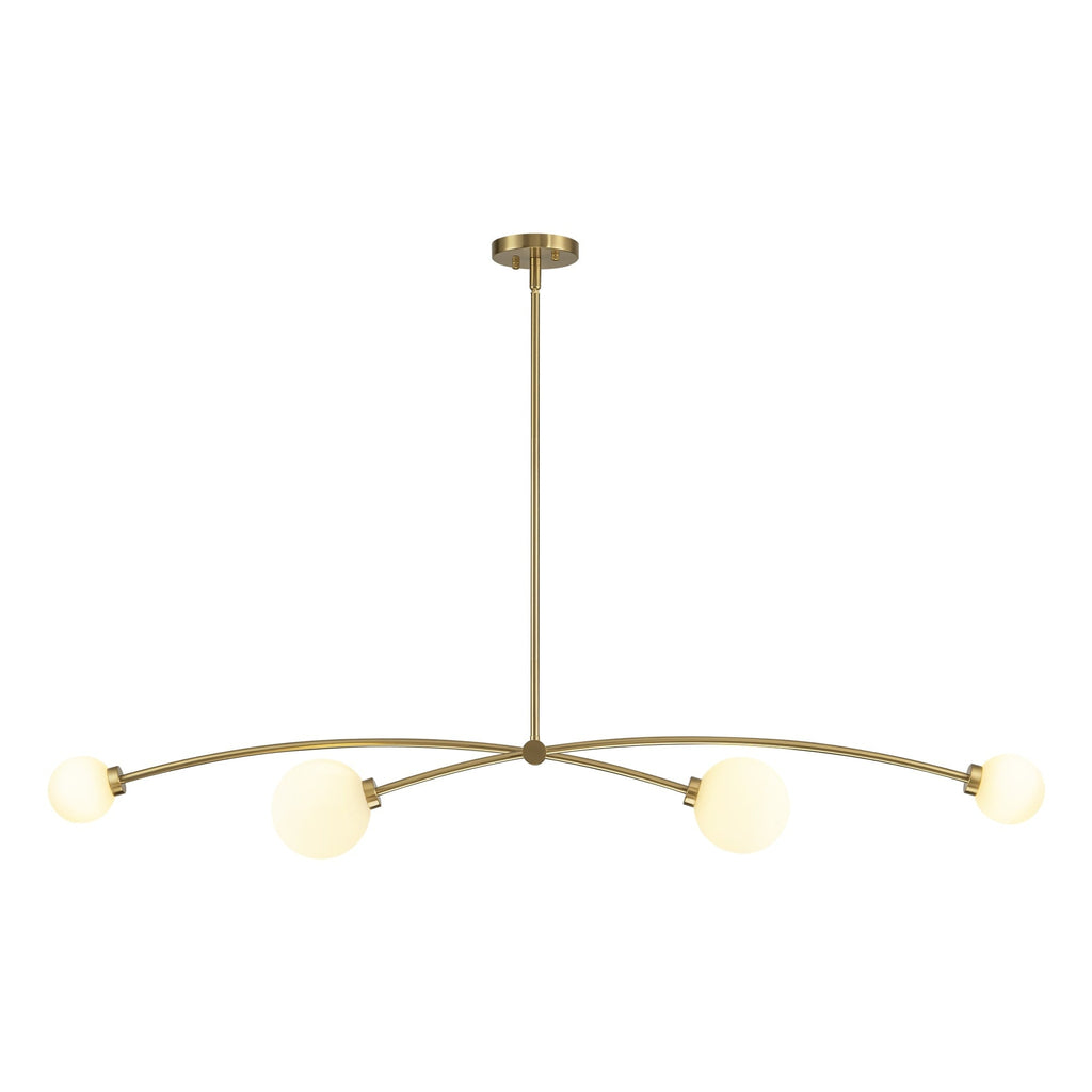Moderne, vierflammige, goldene Sputnik-Pendelleuchte im schlichten, linearen Design – ideal für Kücheninsel oder Esszimmer – 130 cm B x 28 cm T x 15 cm H