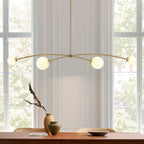 Moderne, vierflammige, goldene Sputnik-Pendelleuchte im schlichten, linearen Design – ideal für Kücheninsel oder Esszimmer – 130 cm B x 28 cm T x 15 cm H
