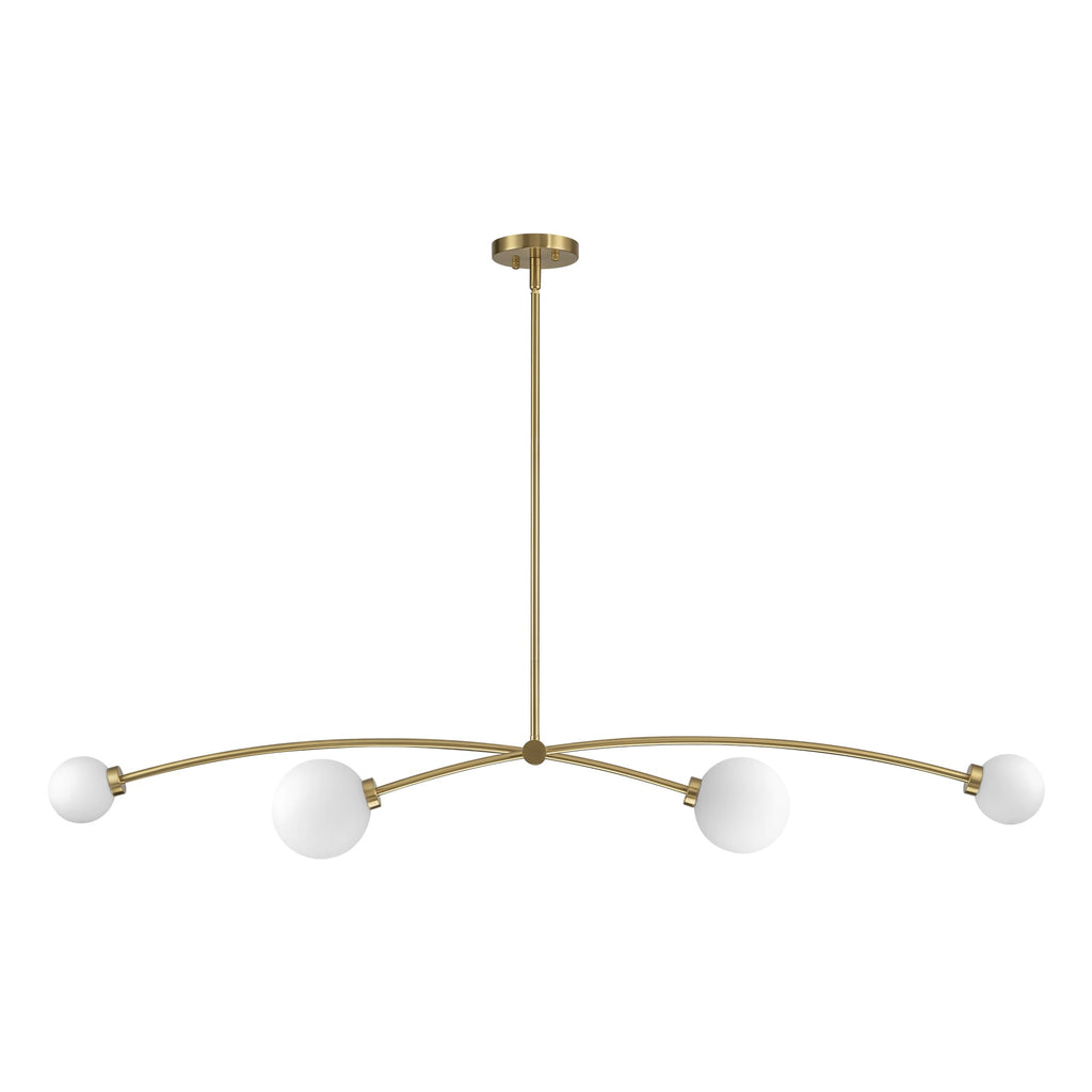 Moderne, vierflammige, goldene Sputnik-Pendelleuchte im schlichten, linearen Design – ideal für Kücheninsel oder Esszimmer – 130 cm B x 28 cm T x 15 cm H