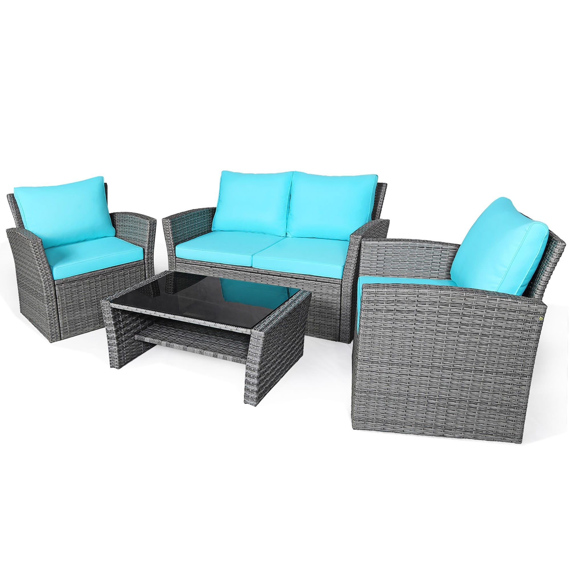 4-teiliges Terrassen-Sofa-Set mit Couchtisch, Outdoor-Sitzgruppe