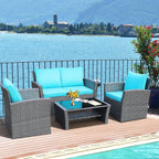 4-teiliges Terrassen-Sofa-Set mit Couchtisch, Outdoor-Sitzgruppe