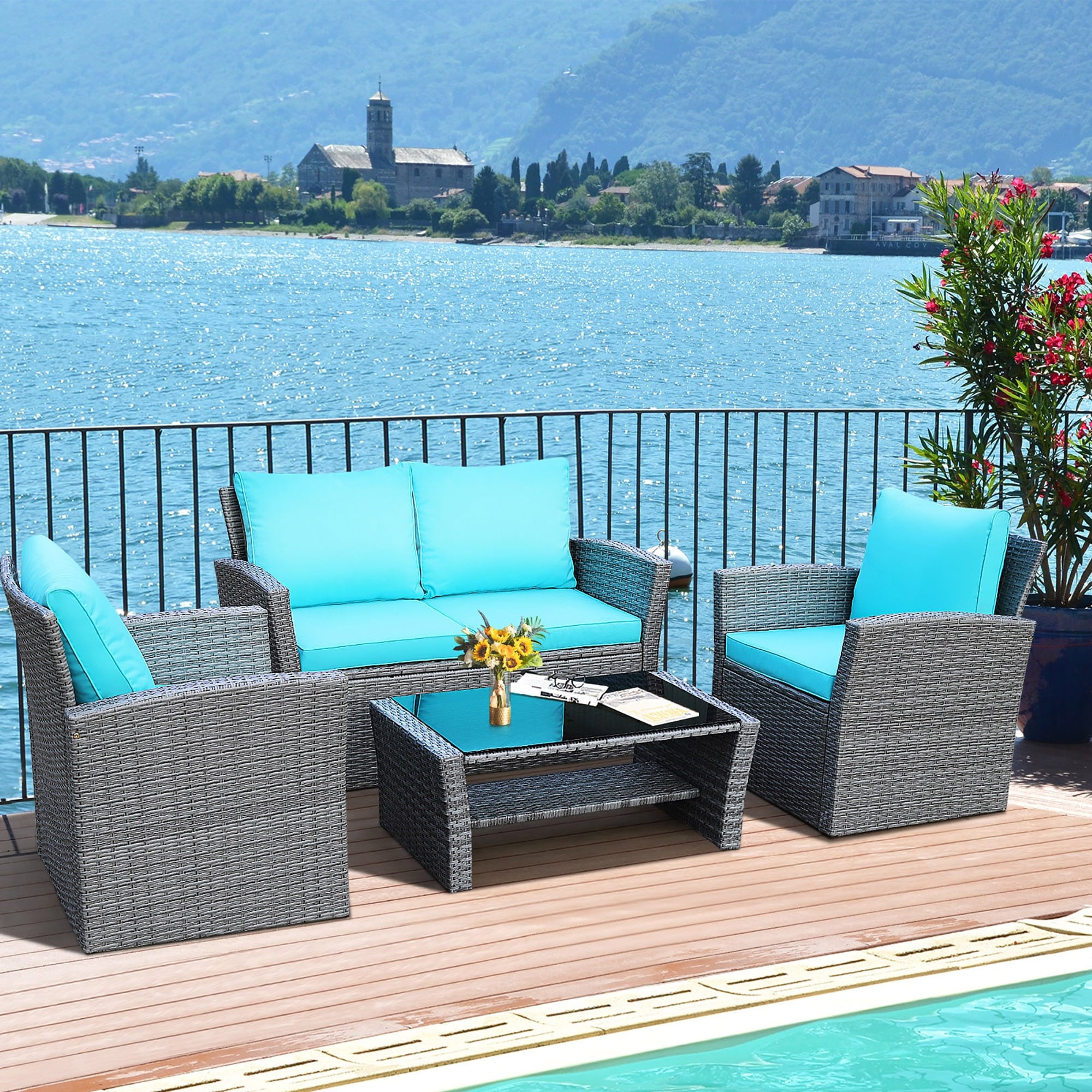 4-teiliges Terrassen-Sofa-Set mit Couchtisch, Outdoor-Sitzgruppe