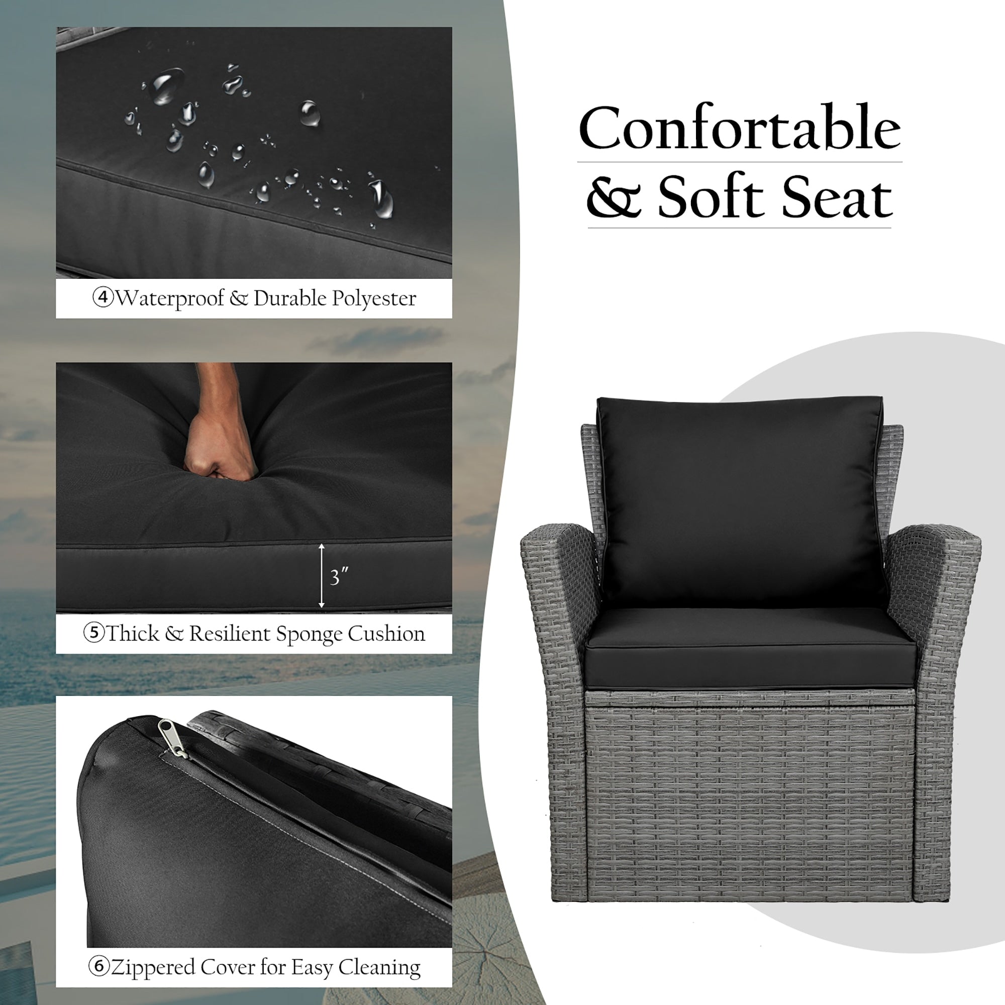 4-teiliges Terrassen-Sofa-Set mit Couchtisch, Outdoor-Sitzgruppe