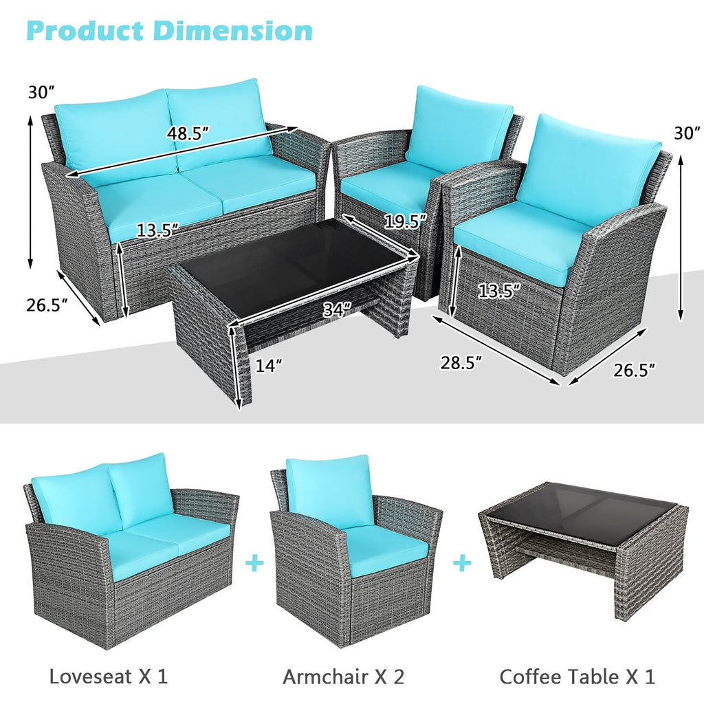 4-teiliges Terrassen-Sofa-Set mit Couchtisch, Outdoor-Sitzgruppe