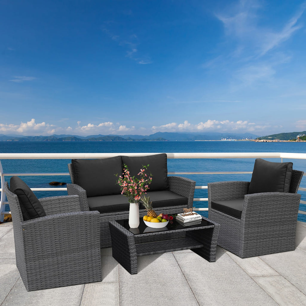 4-teiliges Terrassen-Sofa-Set mit Couchtisch, Outdoor-Sitzgruppe