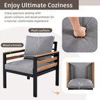 4-teiliges Outdoor-Sofa-Set für 5 Personen mit abnehmbaren Kissen und Couchtisch aus Massivholz