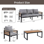 4-teiliges Outdoor-Sofa-Set für 5 Personen mit abnehmbaren Kissen und Couchtisch aus Massivholz