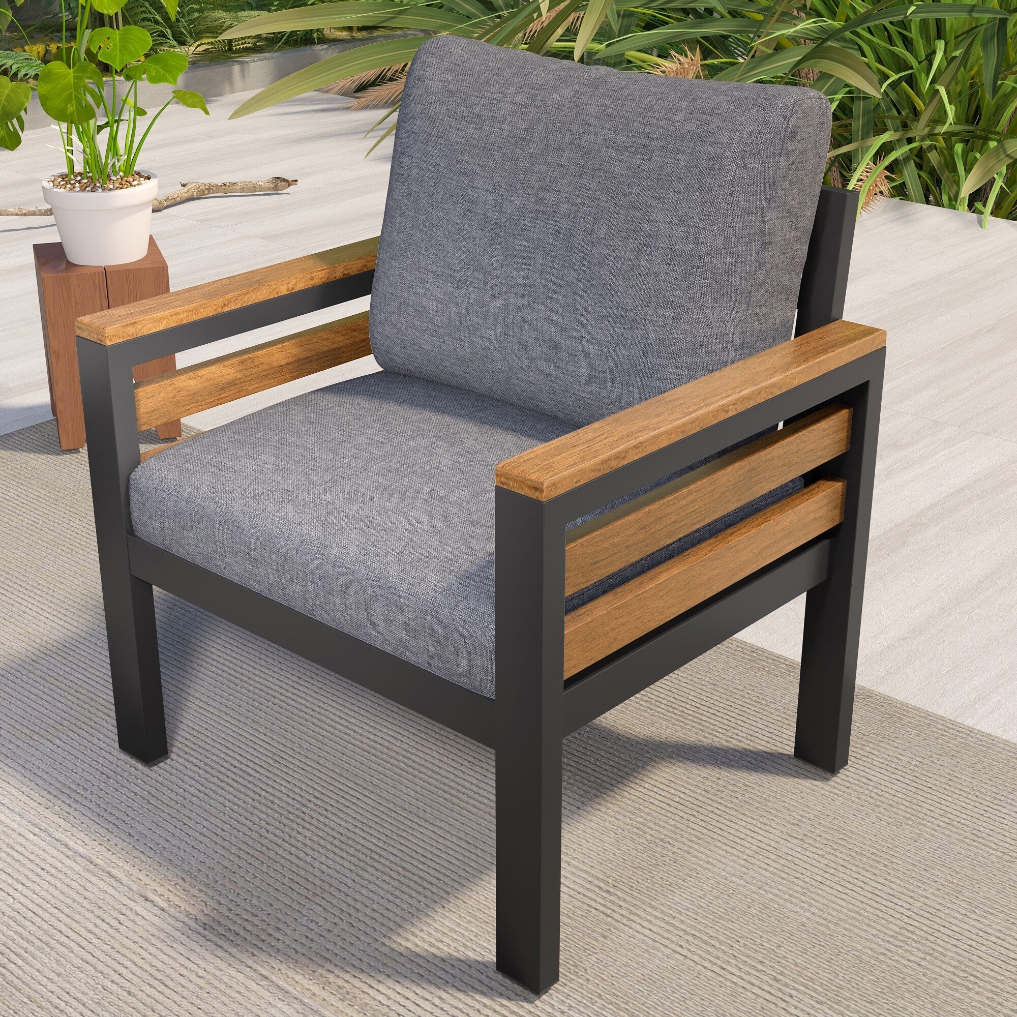 4-teiliges Outdoor-Sofa-Set für 5 Personen mit abnehmbaren Kissen und Couchtisch aus Massivholz