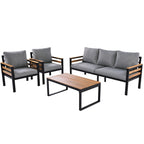 4-teiliges Outdoor-Sofa-Set für 5 Personen mit abnehmbaren Kissen und Couchtisch aus Massivholz