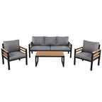 4-teiliges Outdoor-Sofa-Set für 5 Personen mit abnehmbaren Kissen und Couchtisch aus Massivholz