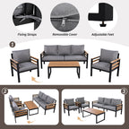 4-teiliges Outdoor-Sofa-Set für 5 Personen mit abnehmbaren Kissen und Couchtisch aus Massivholz