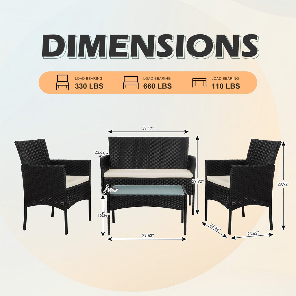 4-teiliges Gartenmöbel-Set aus Rattan, Outdoor-Rattan-Eckmöbel-Set mit Kissen