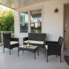 4-teiliges Gartenmöbel-Set aus Rattan, Outdoor-Rattan-Eckmöbel-Set mit Kissen