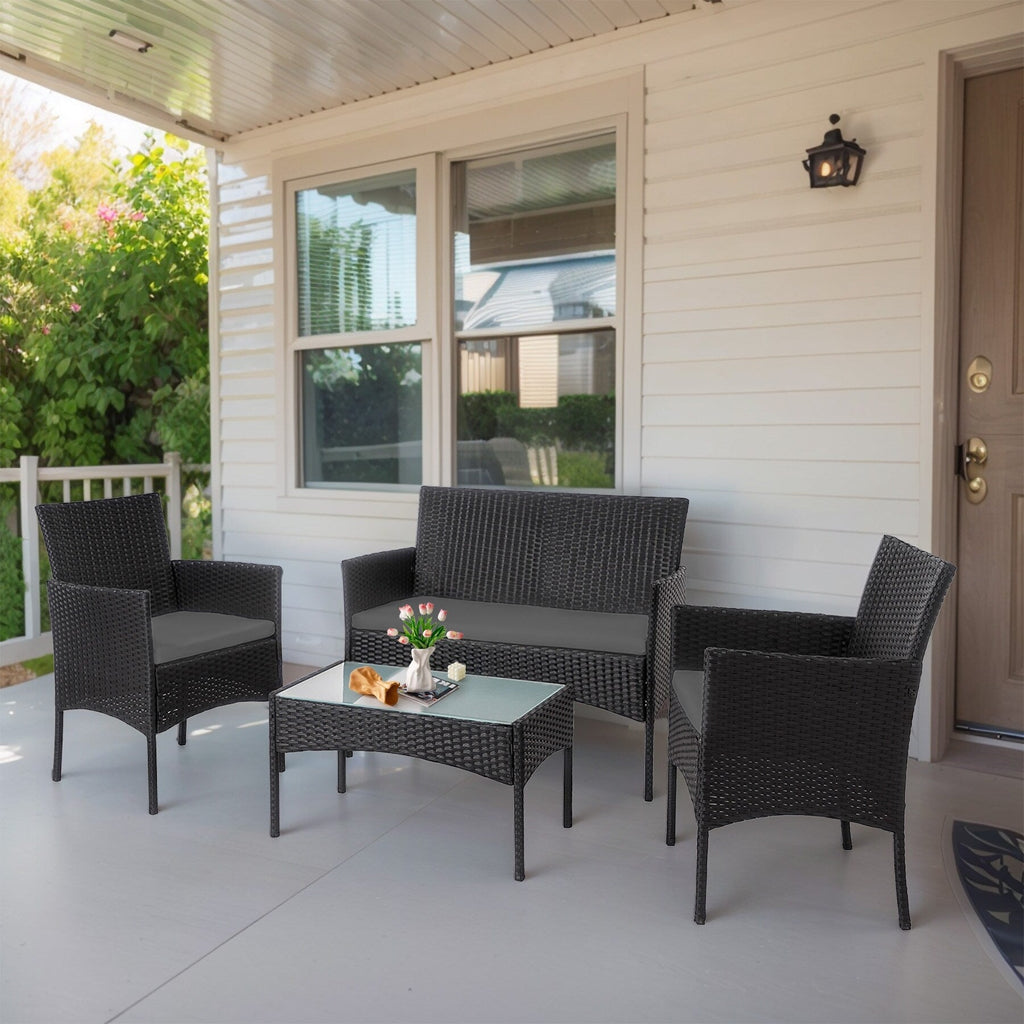 4-teiliges Gartenmöbel-Set aus Rattan, Outdoor-Rattan-Eckmöbel-Set mit Kissen