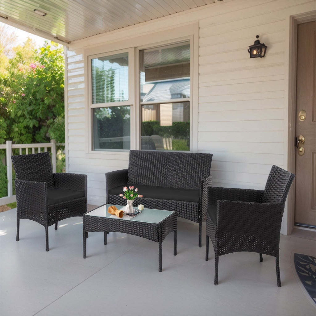 4-teiliges Gartenmöbel-Set aus Rattan, Outdoor-Rattan-Eckmöbel-Set mit Kissen