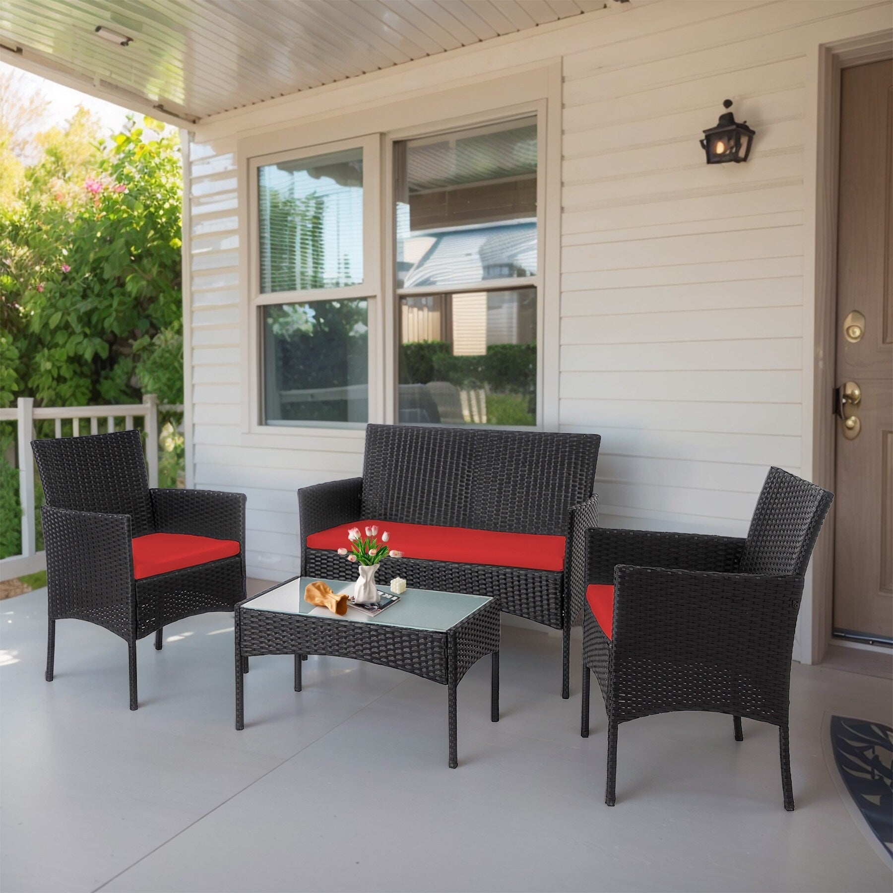 4-teiliges Gartenmöbel-Set aus Rattan, Outdoor-Rattan-Eckmöbel-Set mit Kissen