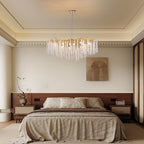 40 Zoll großer, moderner goldener Kristall-Kronleuchter in Baumzweigform, rechteckig, als Pendelleuchte für Kücheninseln im Esszimmer geeignet.