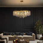 40 Zoll großer, moderner goldener Kristall-Kronleuchter in Baumzweigform, rechteckig, als Pendelleuchte für Kücheninseln im Esszimmer geeignet.