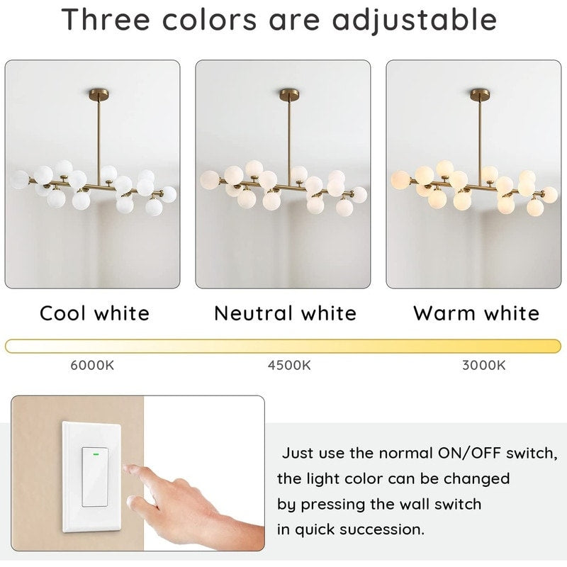 40 Zoll (ca. 102 cm) langer, linearer Kronleuchter im Mid-Century-Modern-Stil mit 16 Leuchten, goldfarbenem Messing, Sputnik-Pendelleuchte mit mattiertem Glaskugel für das Esszimmer