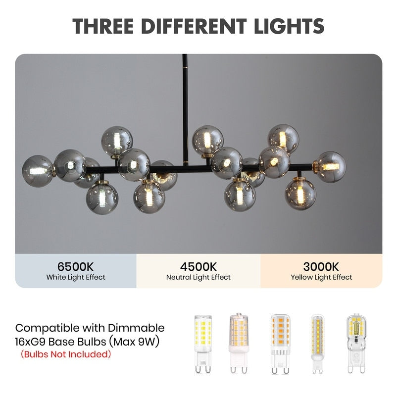 40 Zoll (ca. 102 cm) langer, linearer Kronleuchter im Mid-Century-Modern-Stil mit 16 Leuchten, goldfarbenem Messing, Sputnik-Pendelleuchte mit mattiertem Glaskugel für das Esszimmer