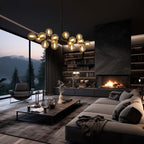 40 Zoll (ca. 102 cm) langer, linearer Kronleuchter im Mid-Century-Modern-Stil mit 16 Leuchten, goldfarbenem Messing, Sputnik-Pendelleuchte mit mattiertem Glaskugel für das Esszimmer