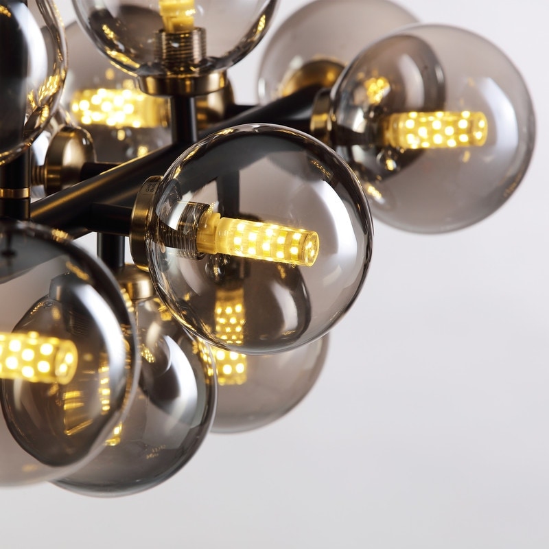 40 Zoll (ca. 102 cm) langer, linearer Kronleuchter im Mid-Century-Modern-Stil mit 16 Leuchten, goldfarbenem Messing, Sputnik-Pendelleuchte mit mattiertem Glaskugel für das Esszimmer