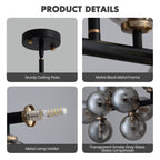 40 Zoll (ca. 102 cm) langer, linearer Kronleuchter im Mid-Century-Modern-Stil mit 16 Leuchten, goldfarbenem Messing, Sputnik-Pendelleuchte mit mattiertem Glaskugel für das Esszimmer